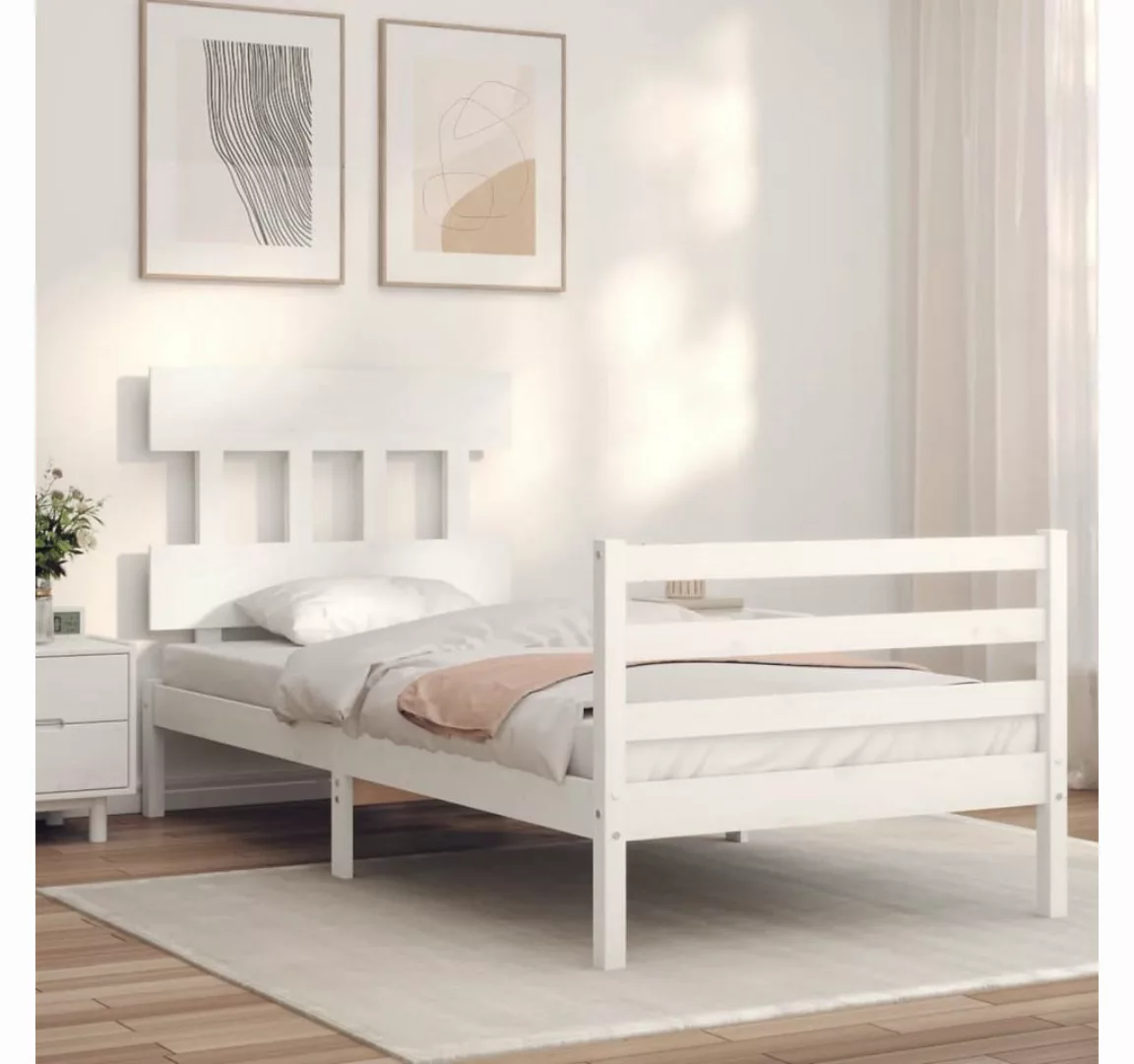 vidaXL Bett Massivholzbett mit Kopfteil Weiß 90x200 cm günstig online kaufen