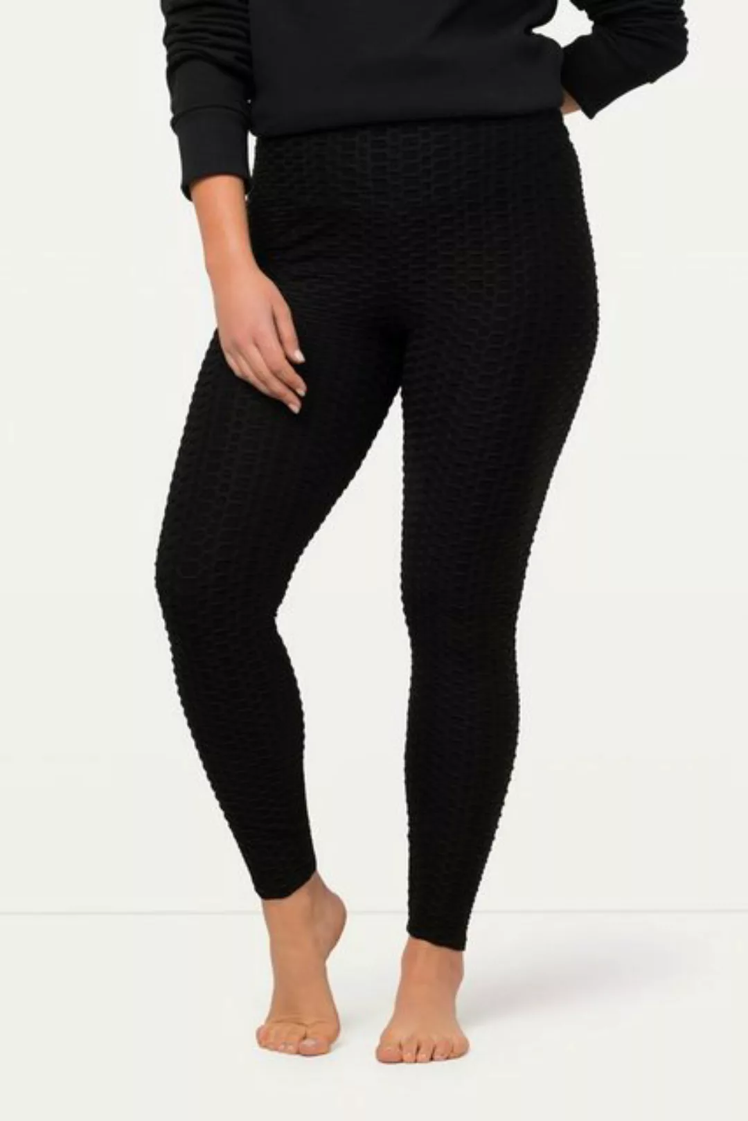 Ulla Popken Lederimitathose Sportleggings Struktur High Waist günstig online kaufen