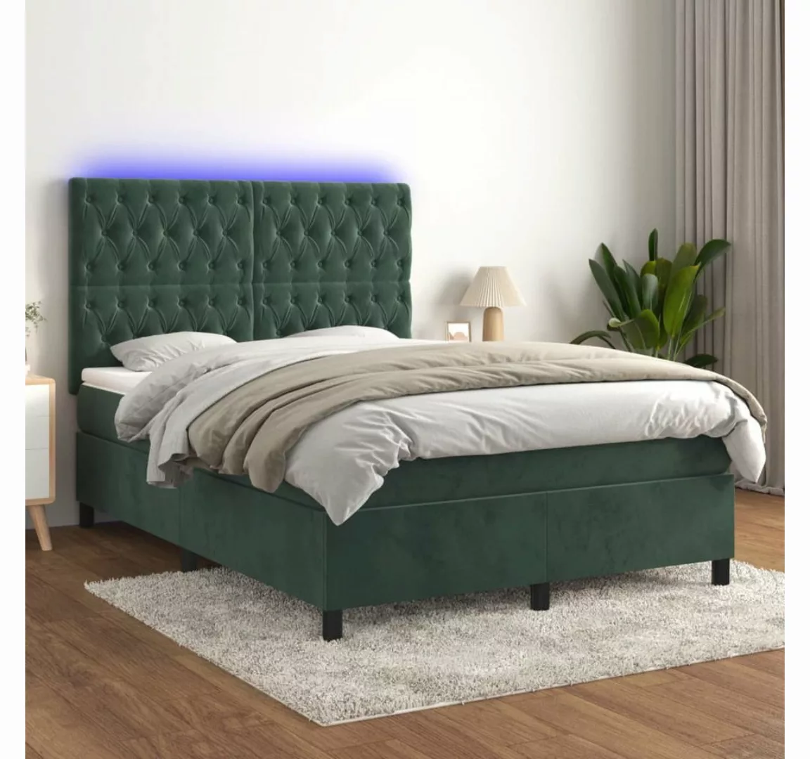 vidaXL Boxspringbett Boxspringbett mit Matratze & LED Samt (140 x 190 cm, G günstig online kaufen