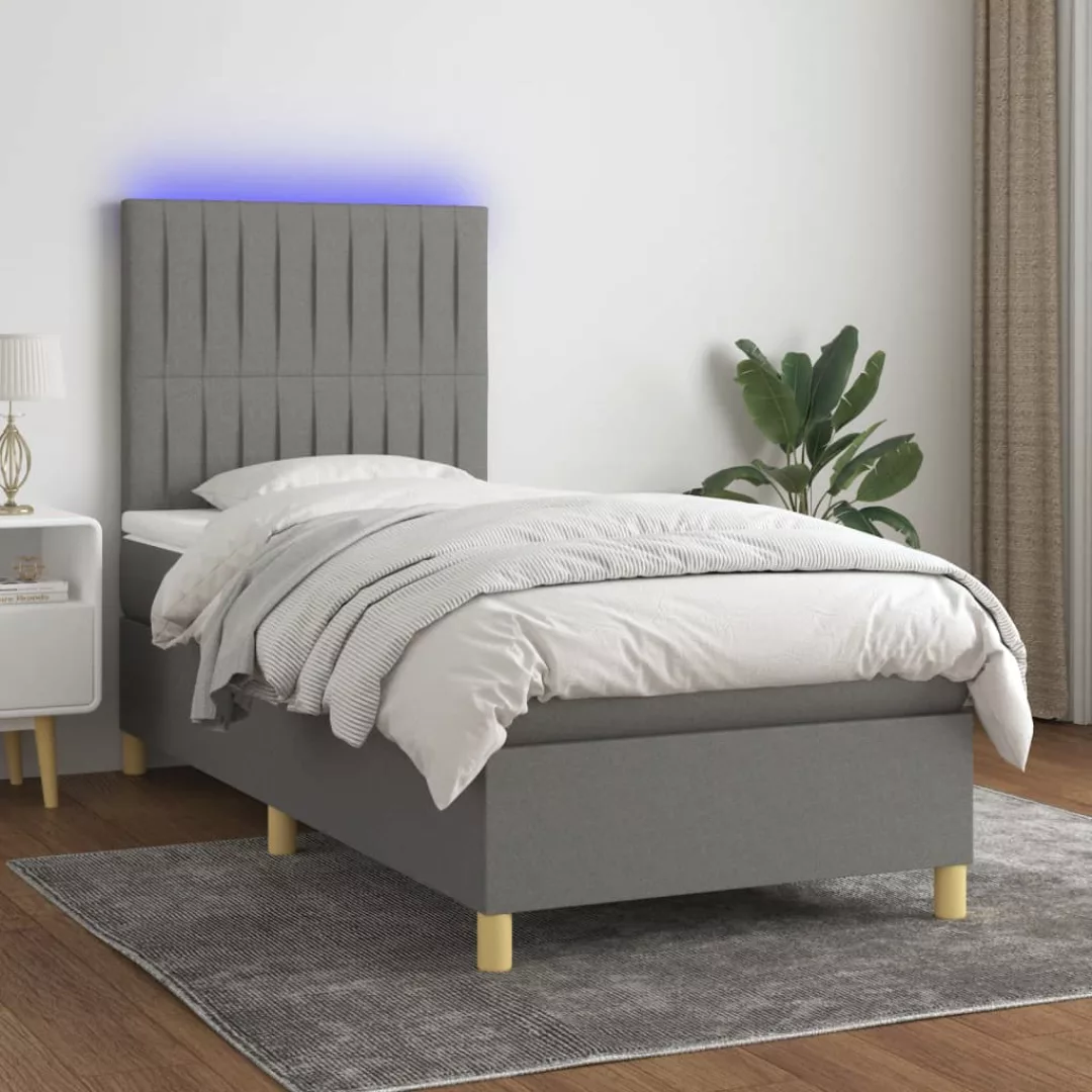 Vidaxl Boxspringbett Mit Matratze & Led Dunkelgrau 100x200 Cm Stoff günstig online kaufen