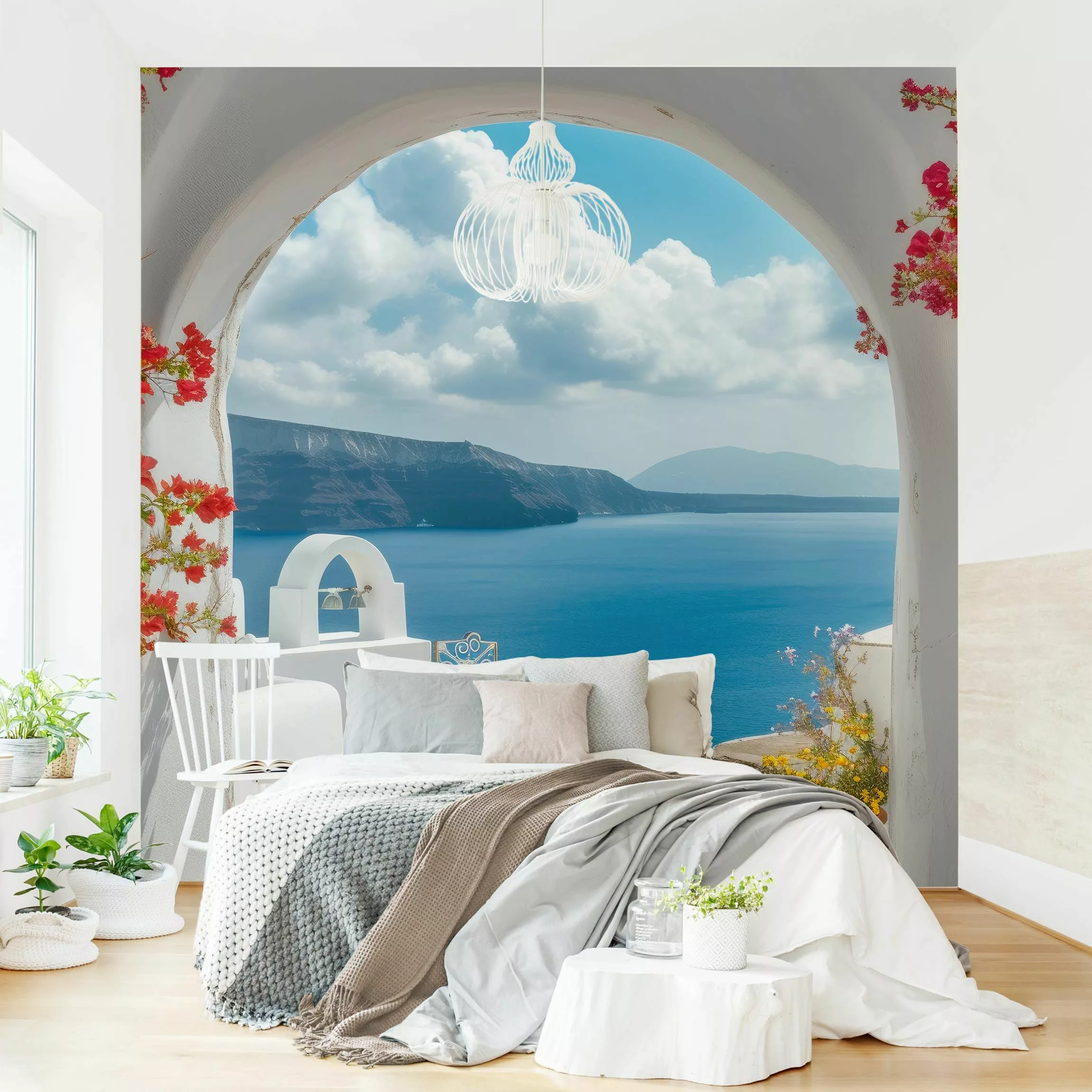 Fototapete Santorini Blick durch Steinbogen günstig online kaufen