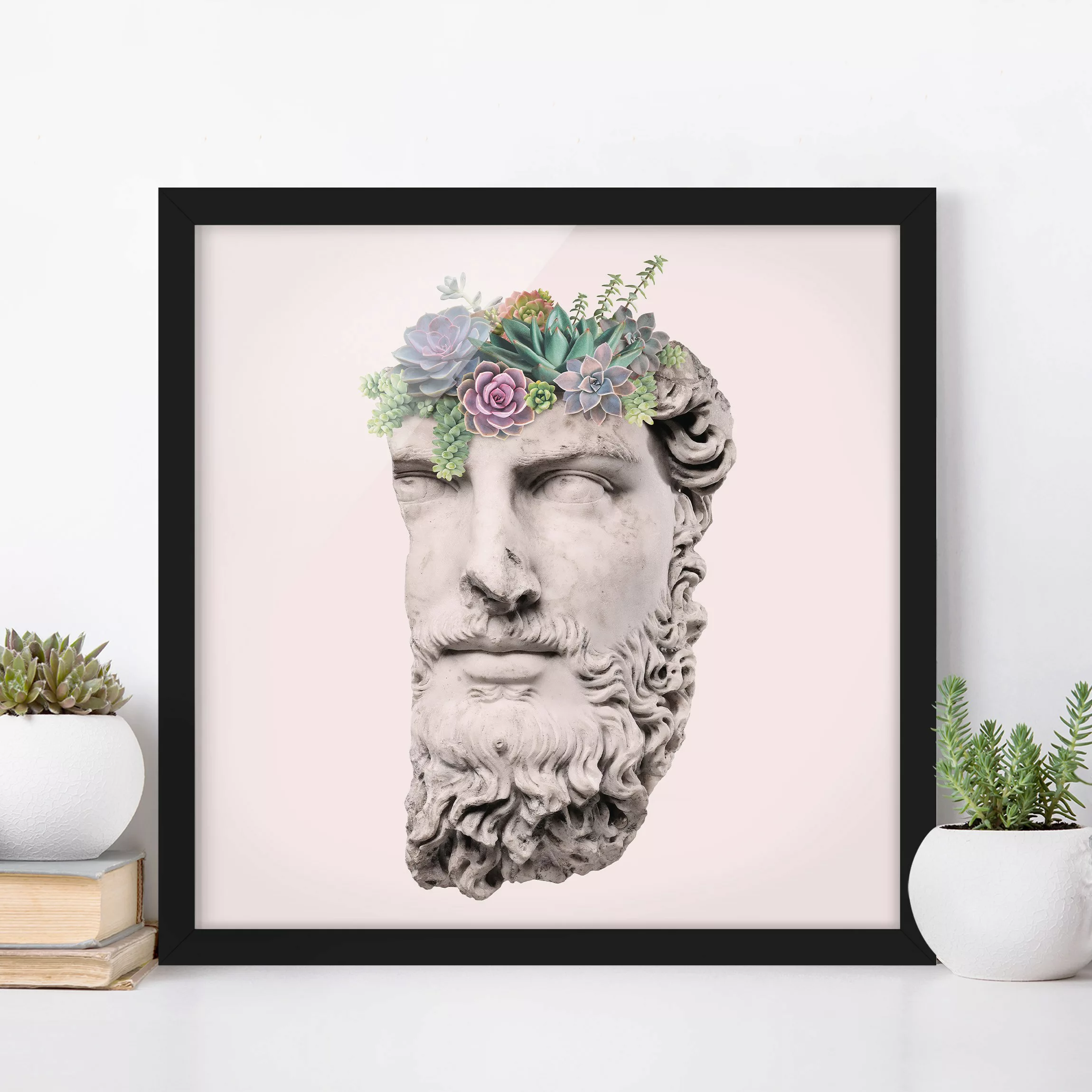 Bild mit Rahmen Blumen - Quadrat Kopf mit Sukkulenten günstig online kaufen