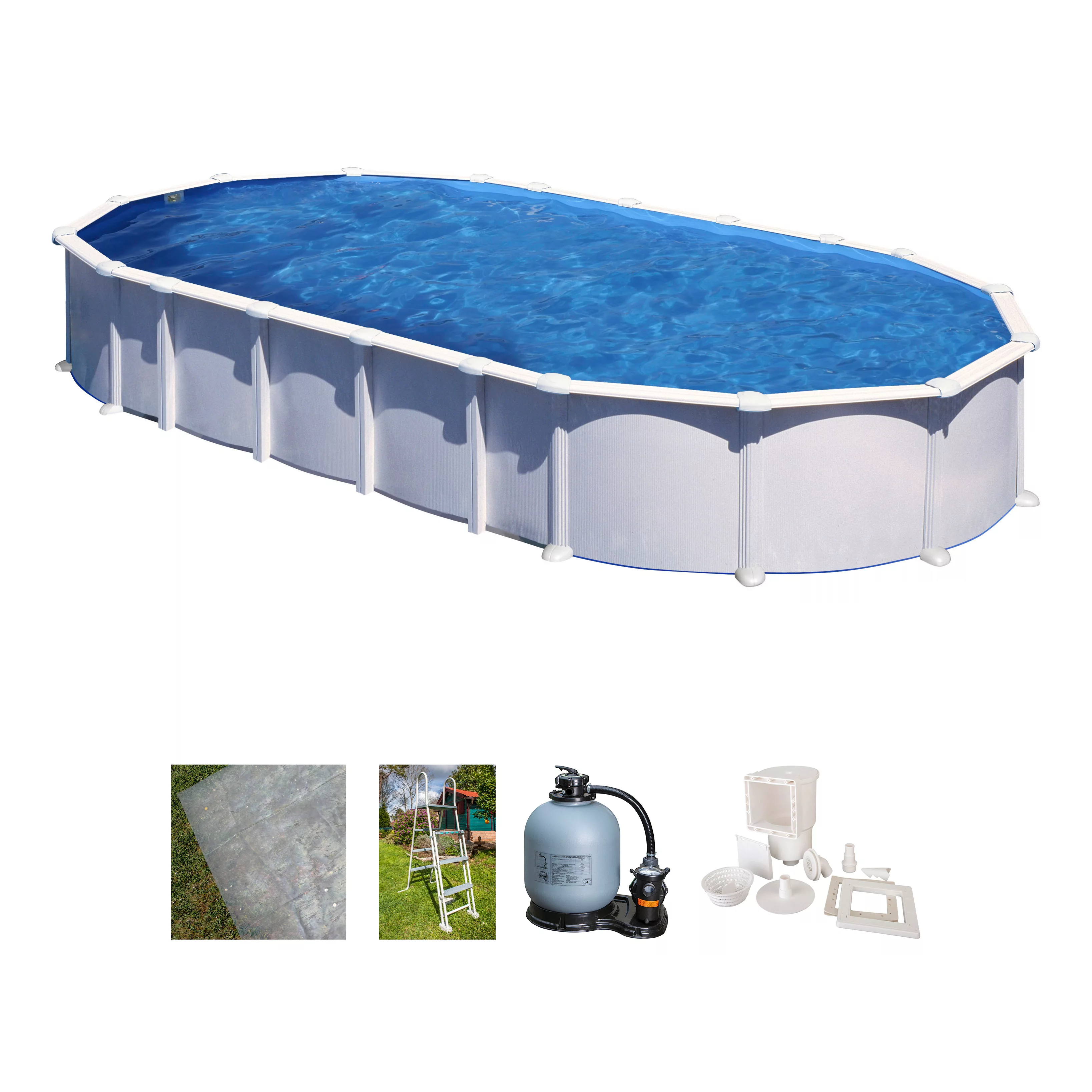 Gre Stahlwand-Pool Haiti 1.000 cm x 550 cm x 132 cm Omega-System Oval Weiß günstig online kaufen