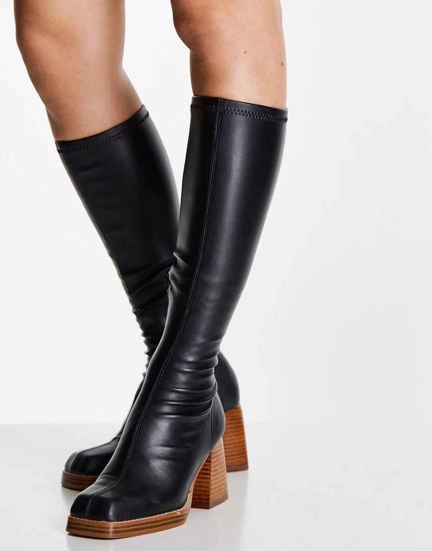 ASOS DESIGN – Cosmos – Kniehohe Lederstiefel mit eckiger Zehenpartie in Sch günstig online kaufen