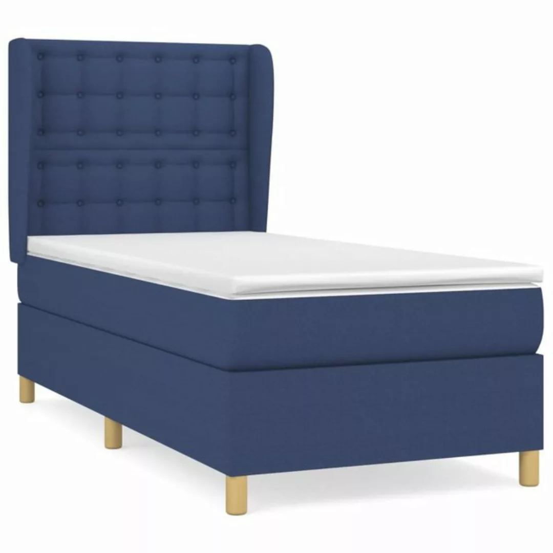 vidaXL Bettgestell Boxspringbett mit Matratze Blau 90x200 cm Stoff Bett Bet günstig online kaufen