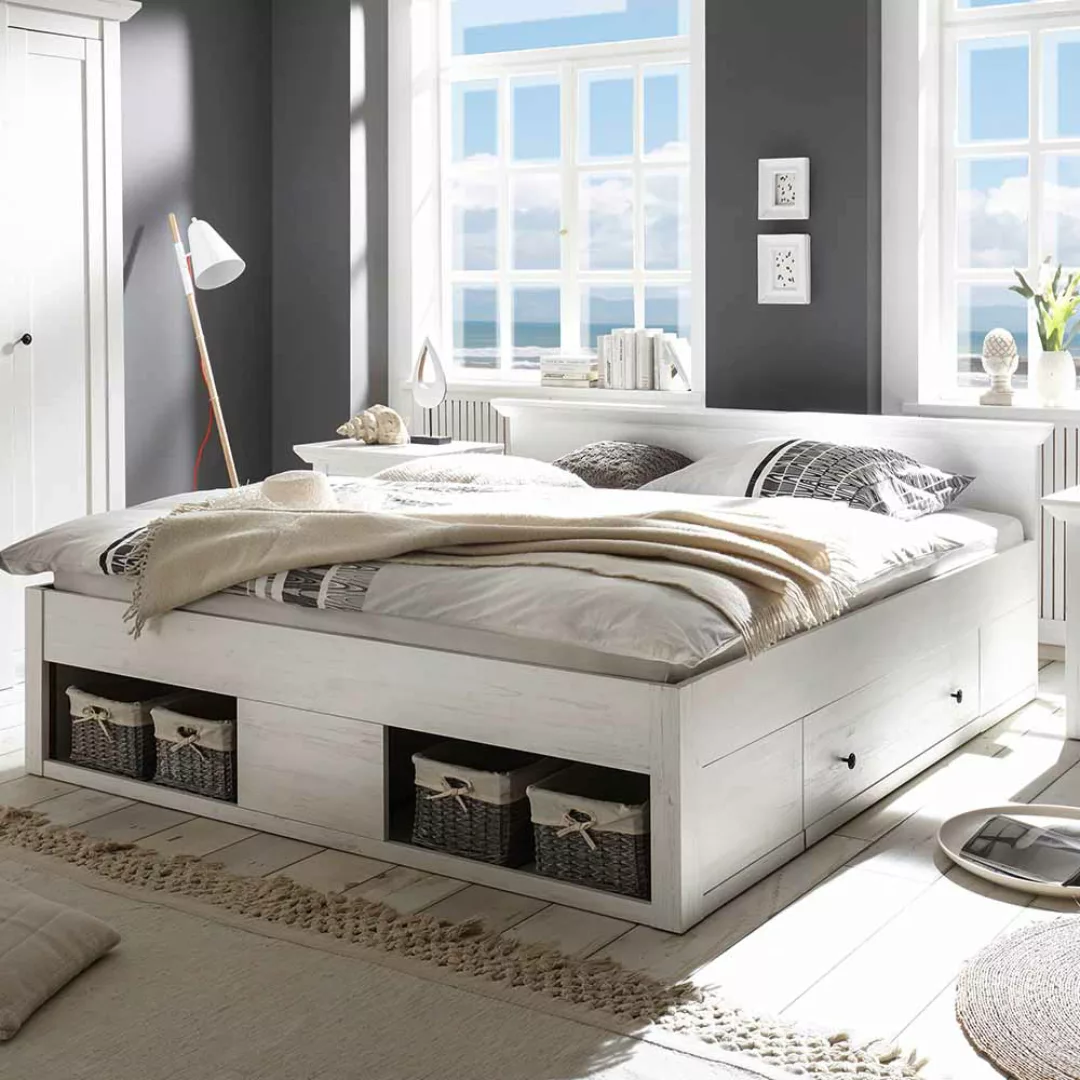 Doppelbett im Landhausstil mit Schubladen günstig online kaufen