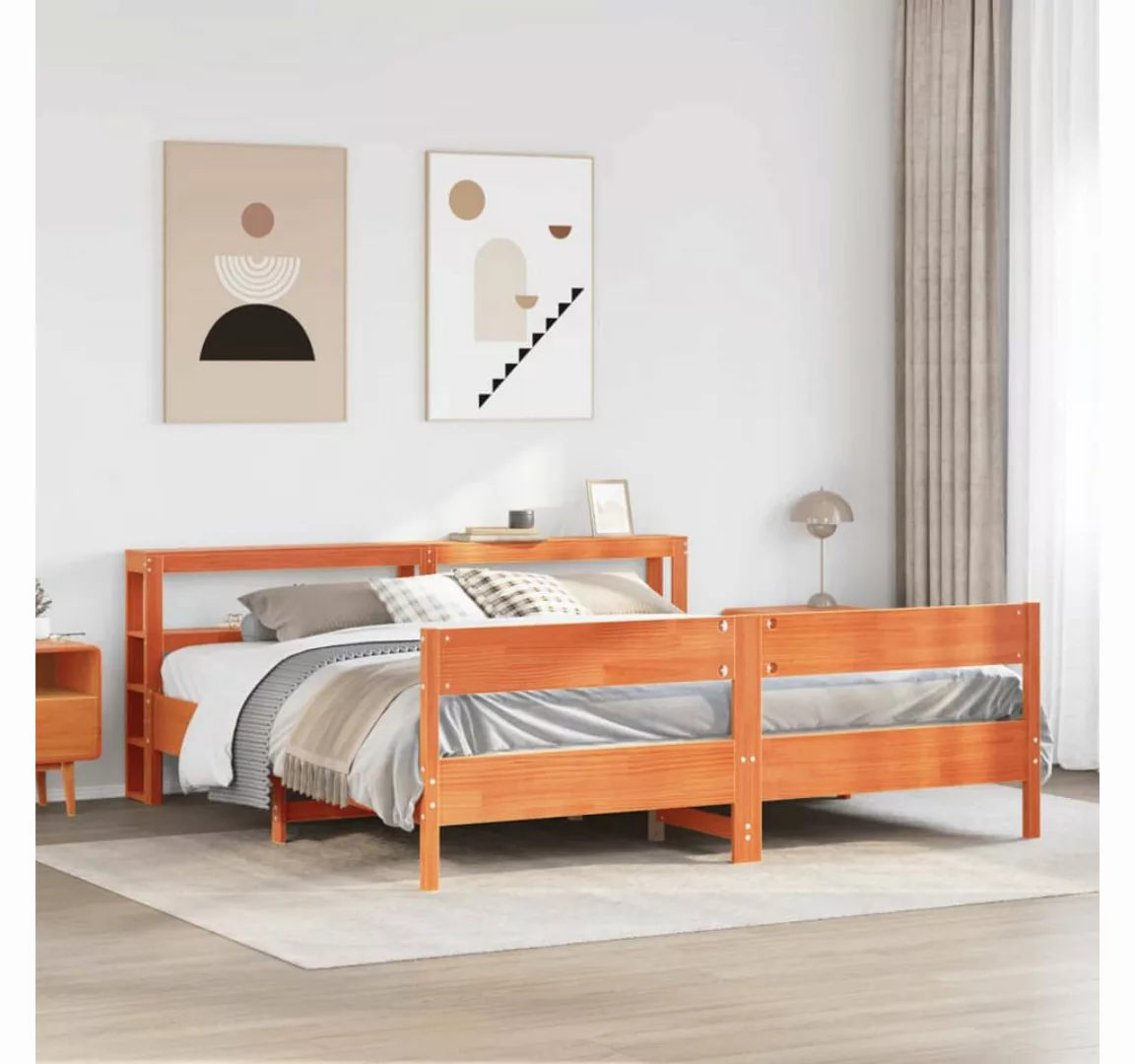 vidaXL Bett, Massivholzbett ohne Matratze Wachsbraun 180x200 Kiefernholz günstig online kaufen