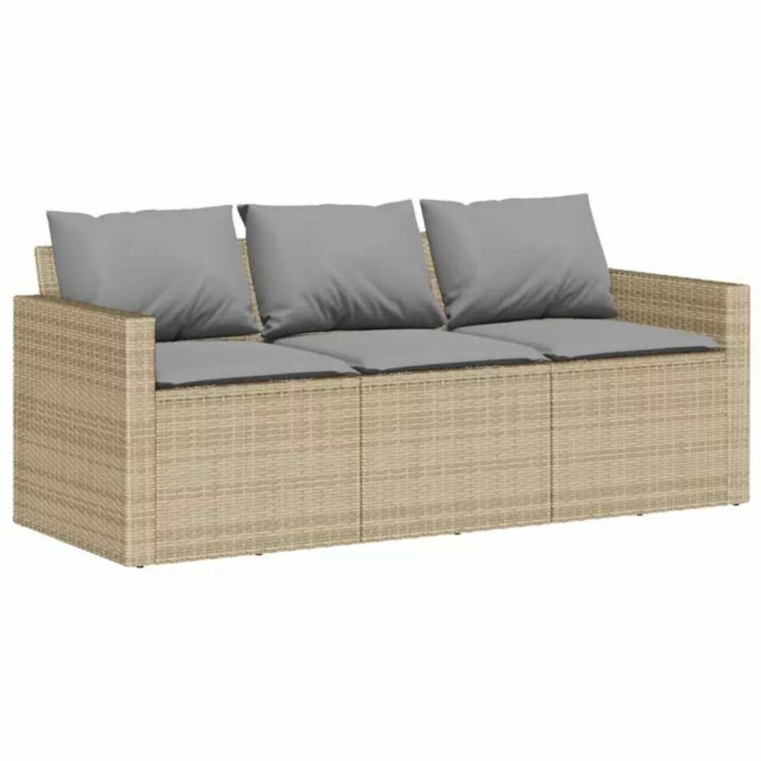 vidaXL Loungesofa Gartensofa mit Kissen 3-Sitzer Beige Poly Rattan, 1 Teile günstig online kaufen