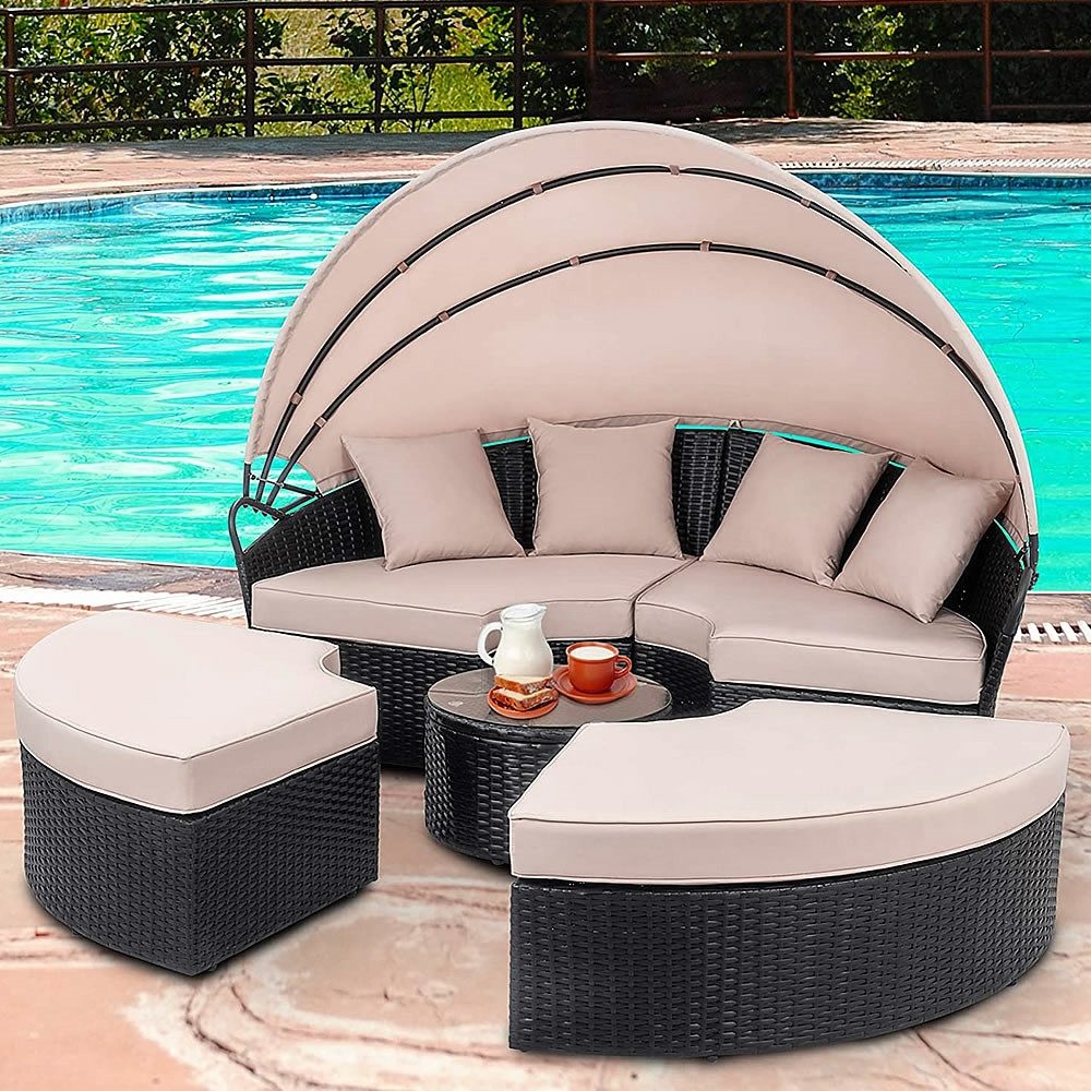 Mucola Gartenlounge-Set Sonneninsel 180CM Polyrattan Gartenmuschel günstig online kaufen