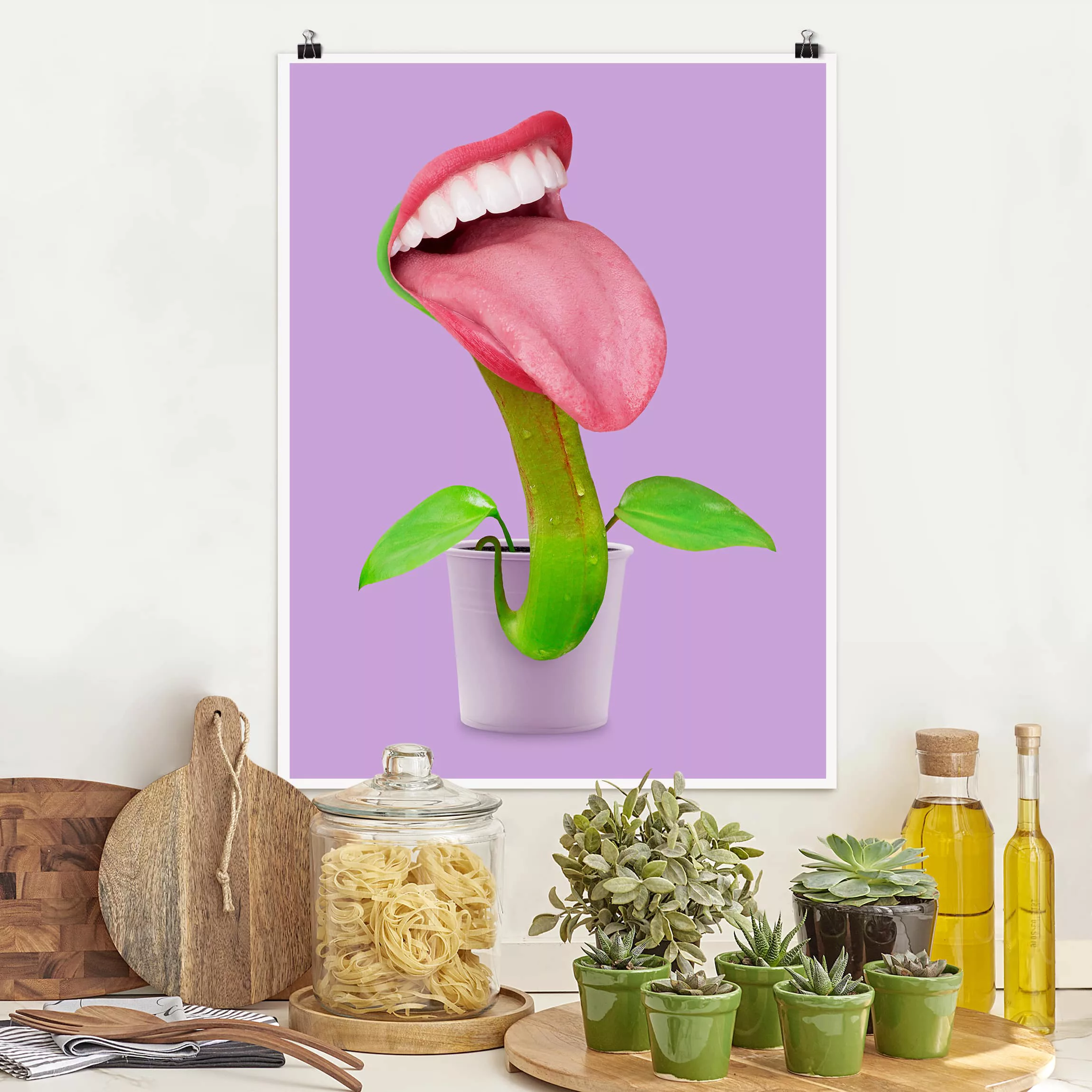 Poster Kunstdruck - Hochformat Fleischfressende Pflanze mit Mund günstig online kaufen