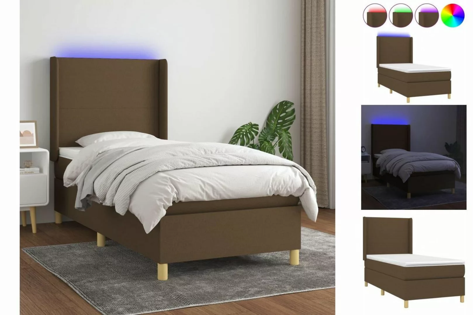 vidaXL Bettgestell Boxspringbett mit Matratze LED Dunkelbraun 90x200 cm Sto günstig online kaufen