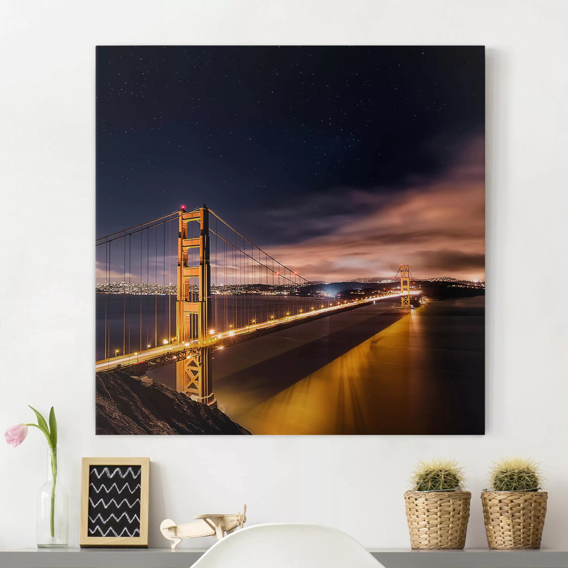 Leinwandbild Architektur & Skyline - Quadrat Golden Gate to Stars günstig online kaufen