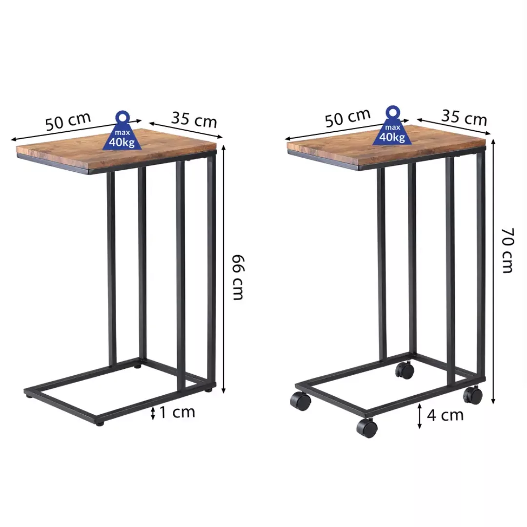 Beistelltisch Schwarz 50x35x65/70cm mit Rollen günstig online kaufen