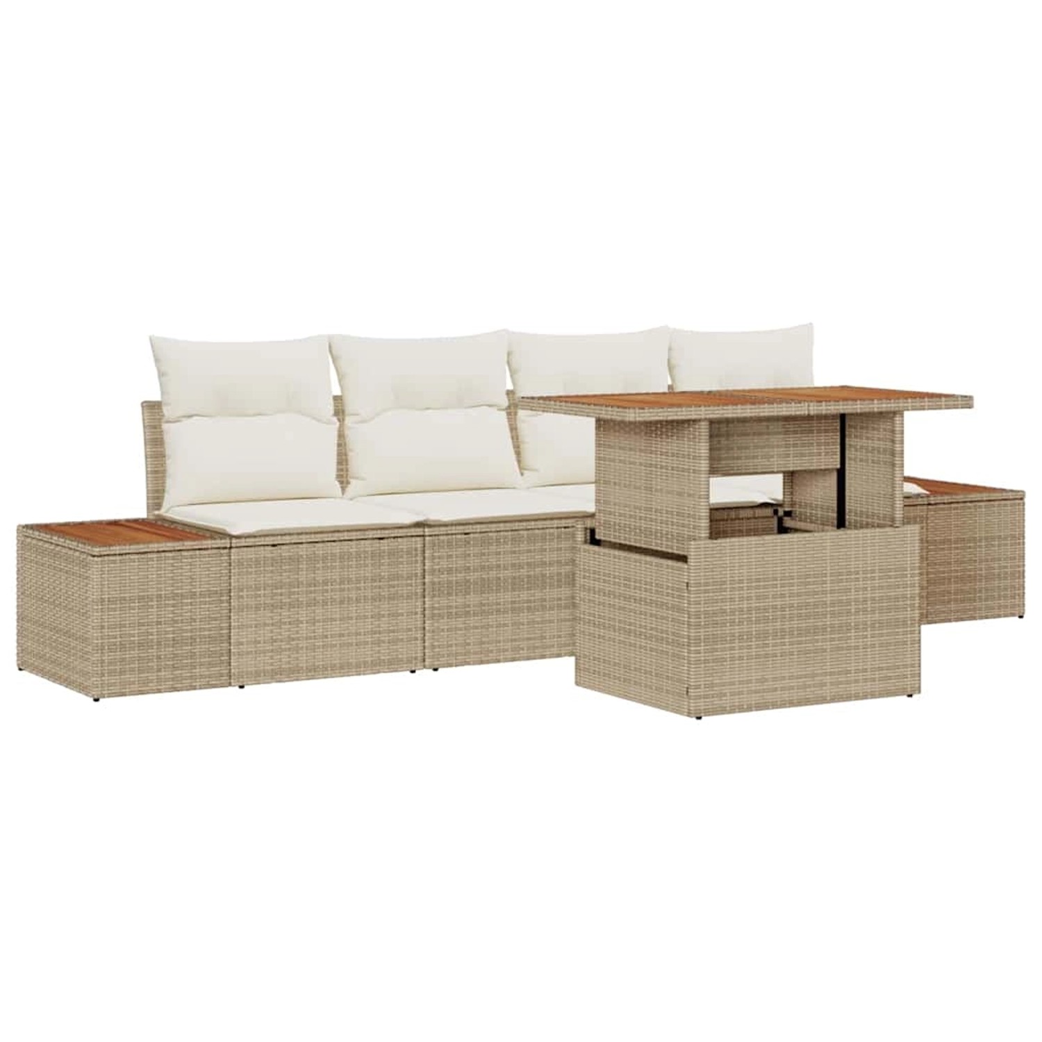 vidaXL Garten-Sofa-Set mit Speicher 5-Tlg Beige Poly Rattan 3358760 günstig online kaufen