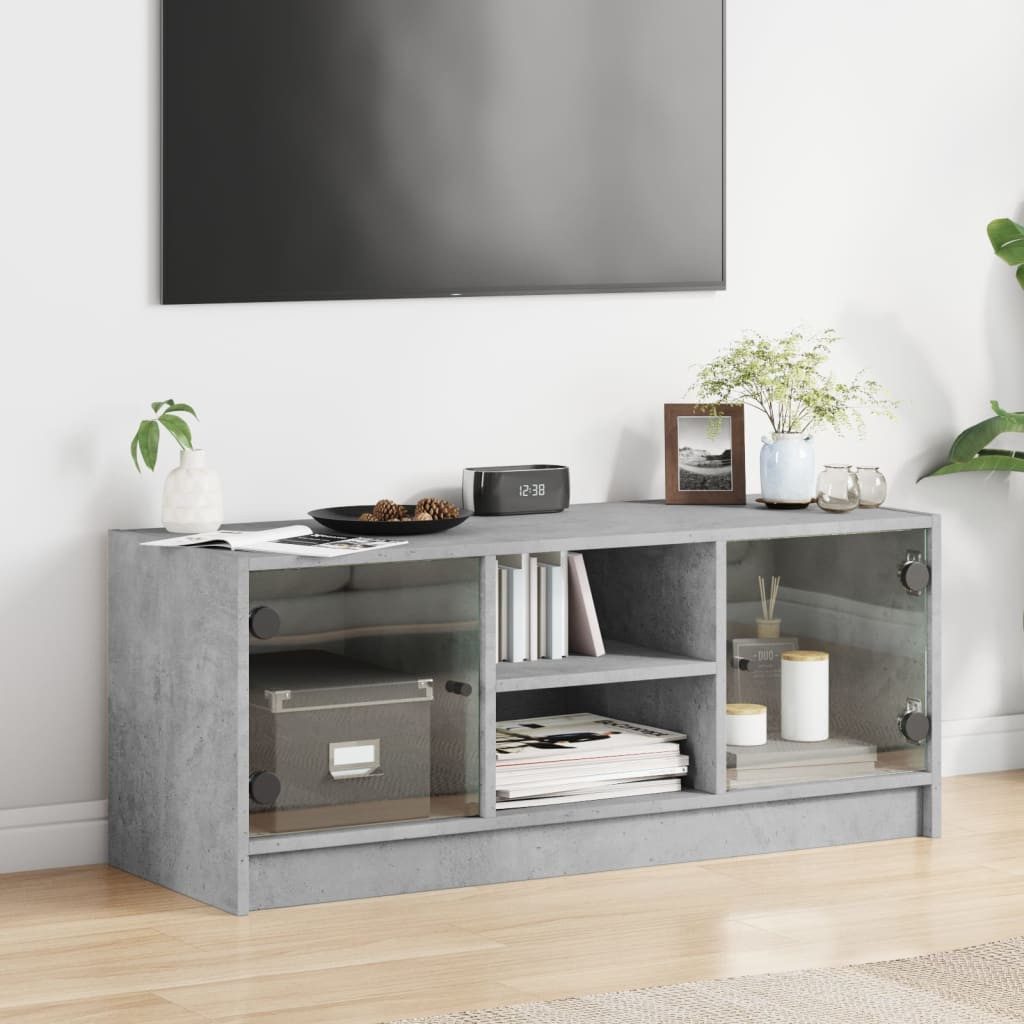 vidaXL TV-Schrank TV-Schrank mit Glastüren Betongrau günstig online kaufen