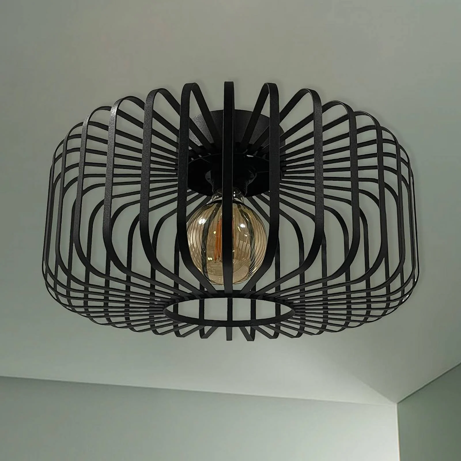 Deckenleuchte Niko, schwarz, Ø 39 cm, Metall, E27 günstig online kaufen