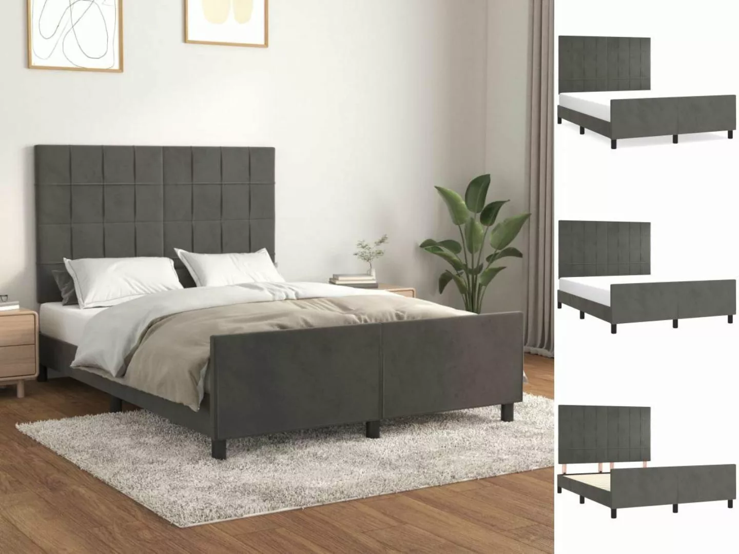 vidaXL Bettgestell Bettrahmen mit Kopfteil Dunkelgrau 140x190 cm Samt Bett günstig online kaufen