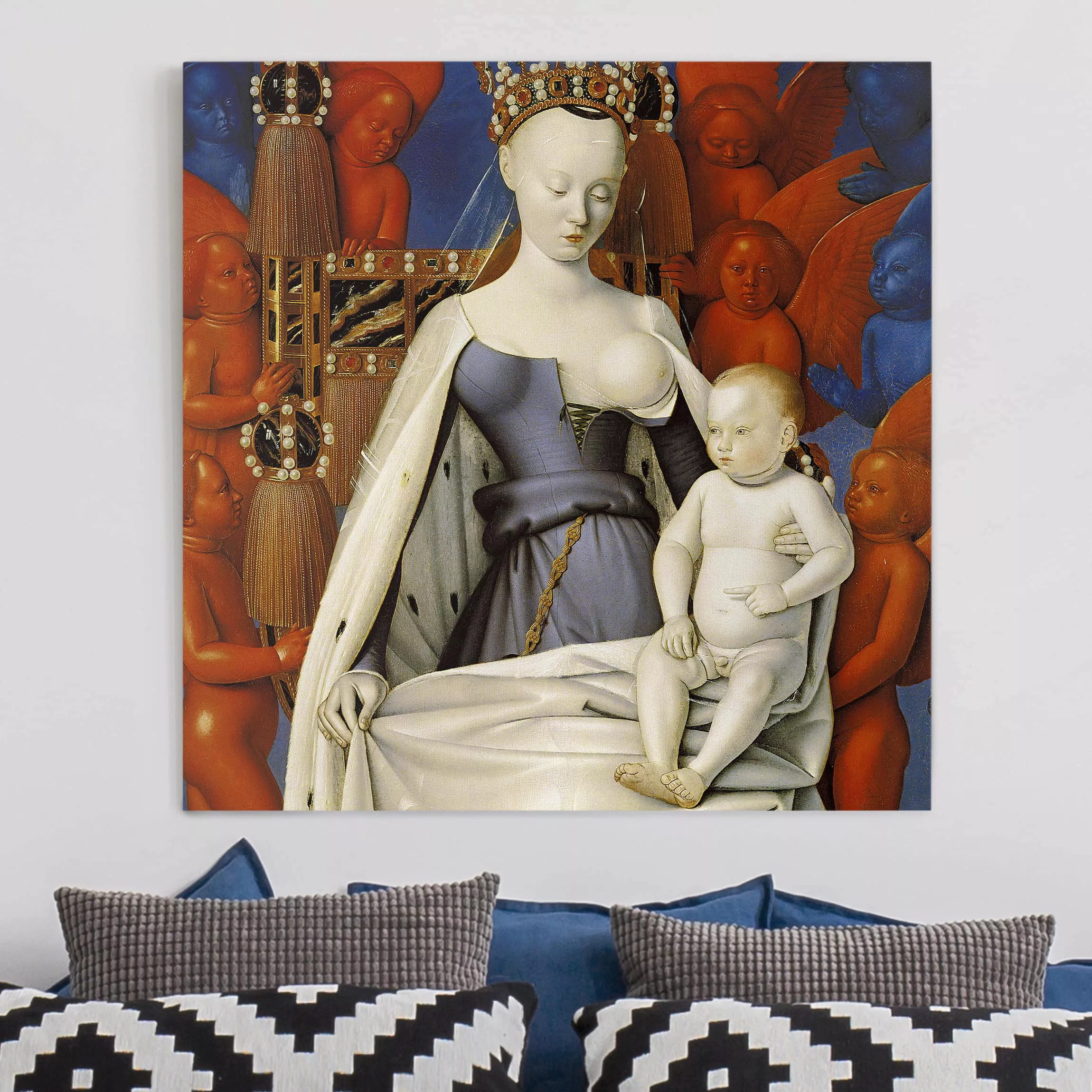 Leinwandbild Kunstdruck - Quadrat Jean Fouquet - Die thronende Madonna günstig online kaufen
