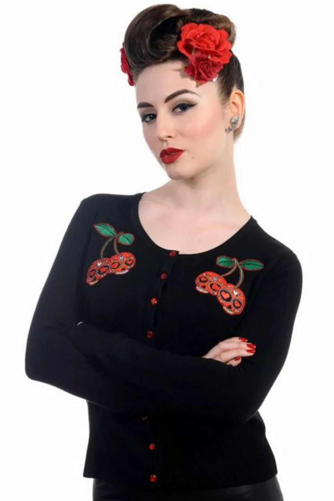 Banned Strickjacke Cherry Skulls Totenkopf Kirsche Cardigan günstig online kaufen