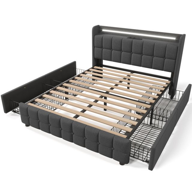 Odikalo Polsterbett Doppelbett Stauraum Bettgestell 4 Schubladen 160x200(Mi günstig online kaufen