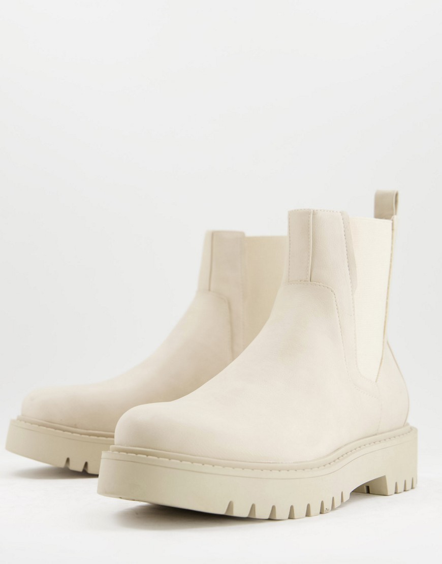 Pull&Bear – Chelsea-Stiefel in Ecru mit dicker Sohle-Neutral günstig online kaufen