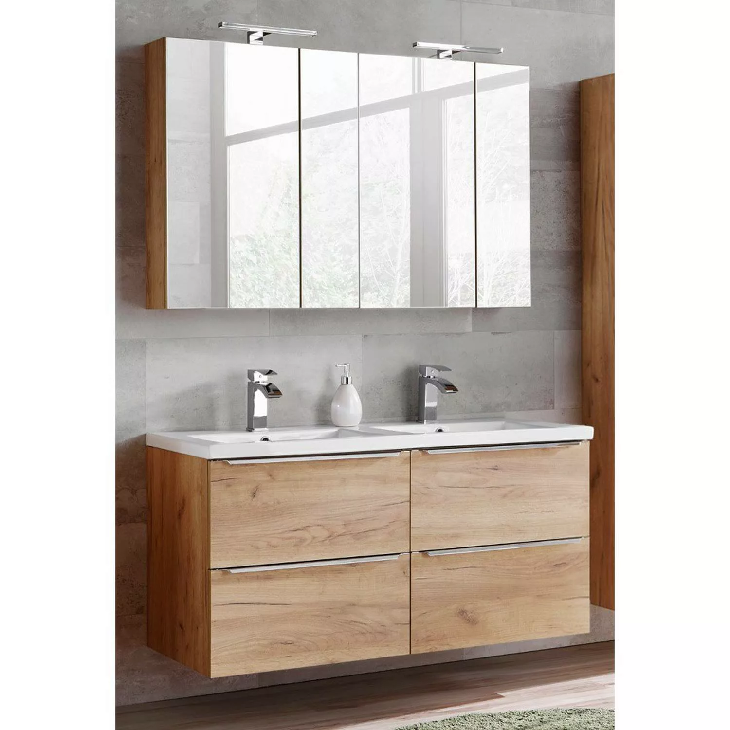 Badmöbel Set mit 2 Spiegelschränken und Doppel-Keramik-Waschtisch TOSKANA-5 günstig online kaufen