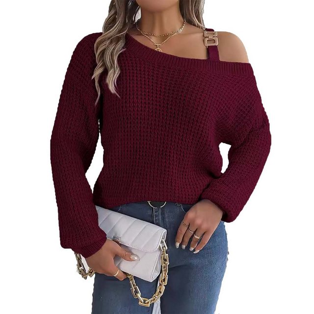 Zoclack Strickpullover Damen Hohl Langarm Pullover One Shoulder Sweatshirt günstig online kaufen