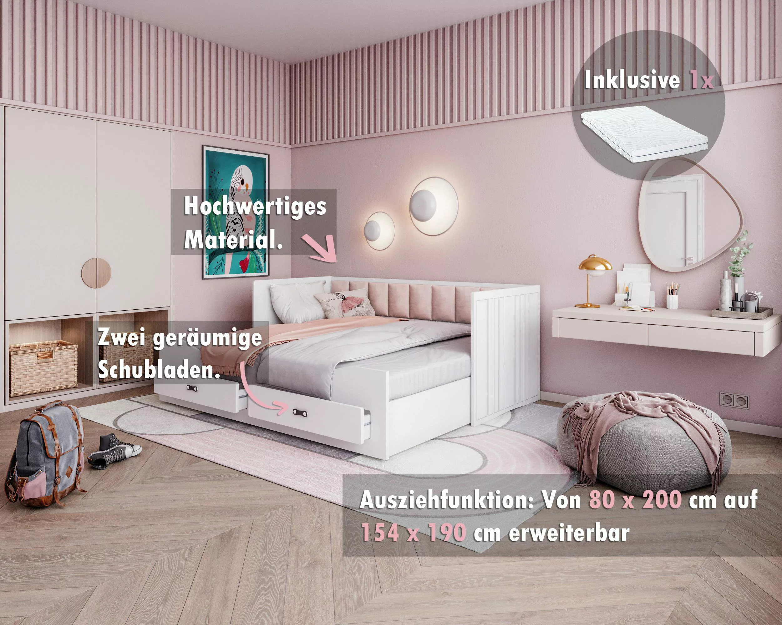 AJKmeble Funktionsbett mit zwei Schubladen und günstig online kaufen