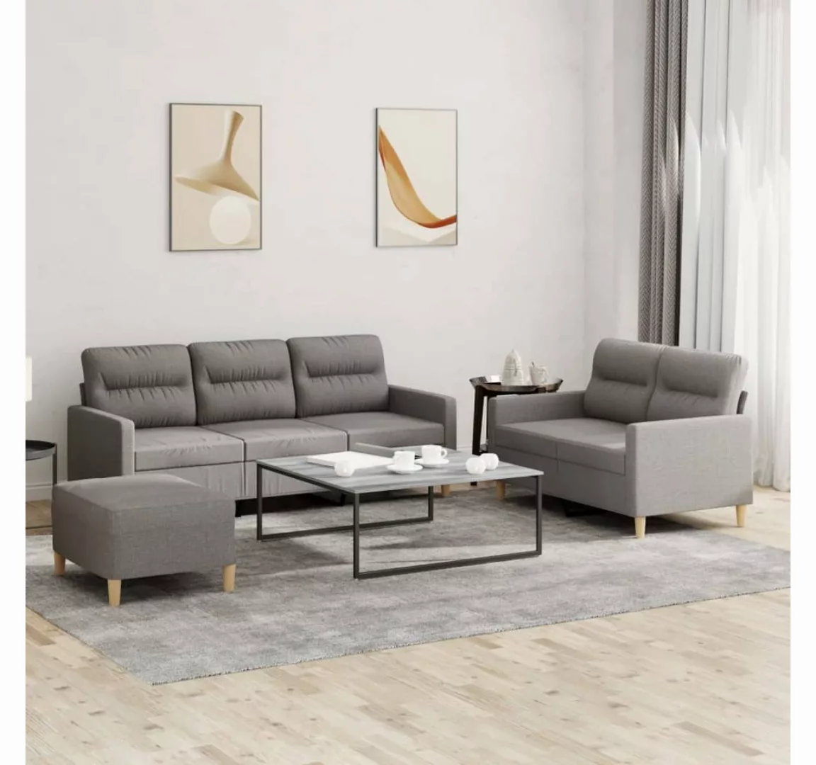 vidaXL Sofa Sofagarnitur Set mit Kissen Stoff, 3-tlg., Taupe günstig online kaufen