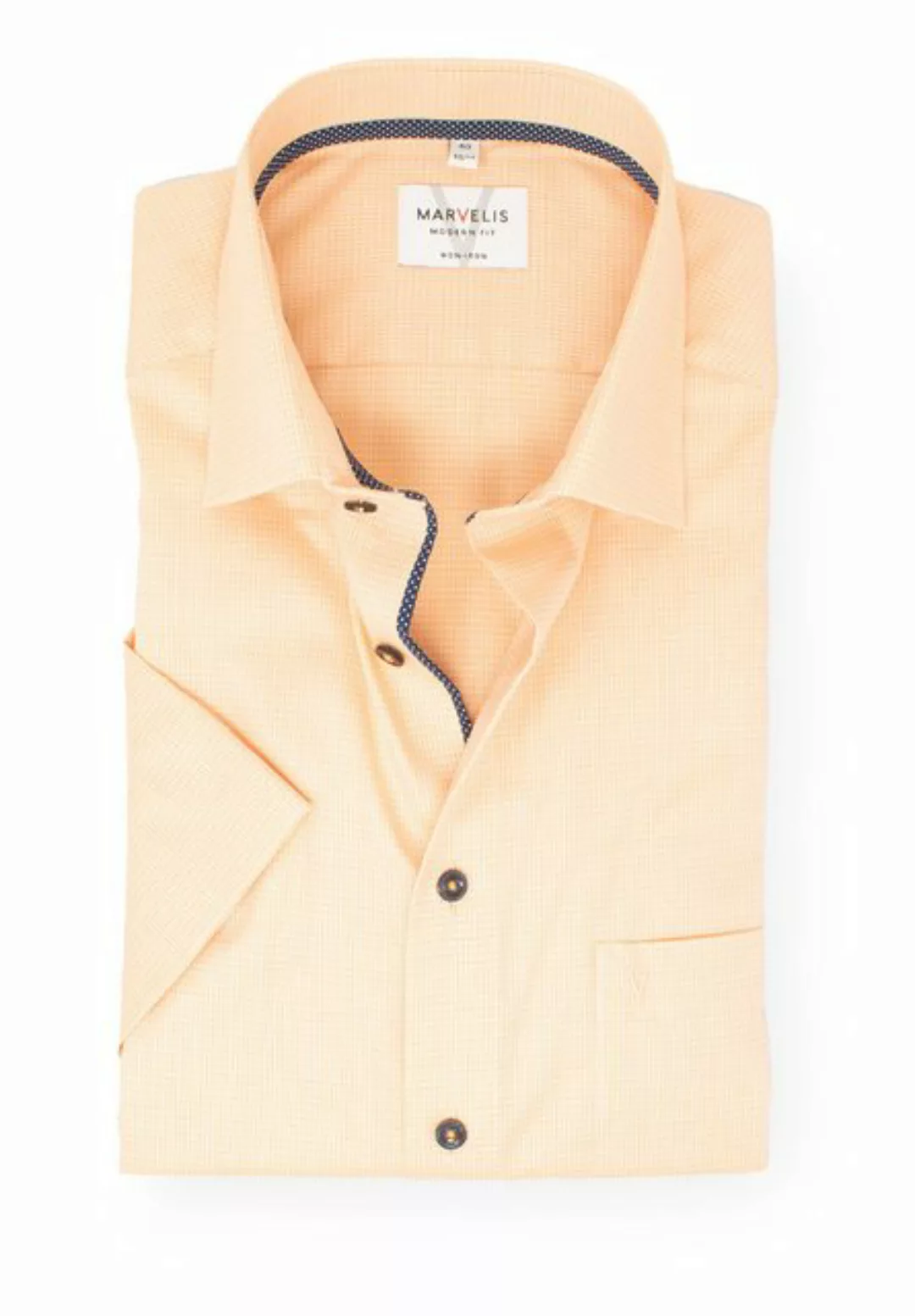 MARVELIS Businesshemd Kurzarmhemd - Modern Fit - Struktur - Orange günstig online kaufen