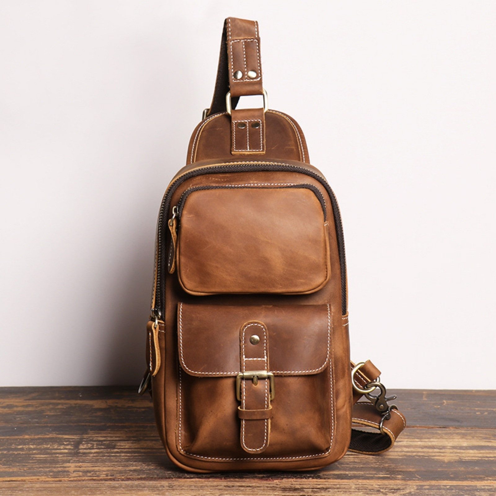 YUBRO-STUDIO Messenger Bag Herren Leder Brusttasche günstig online kaufen