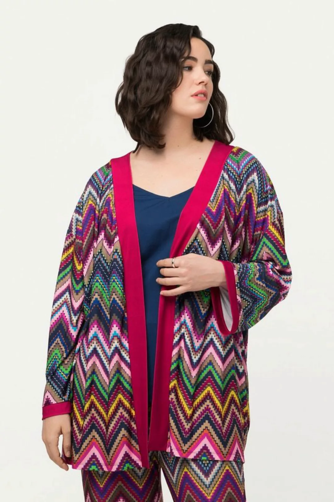 Ulla Popken Tunika Slinky-Kimono Zackenmuster Schalkragen 3/4-Arm günstig online kaufen