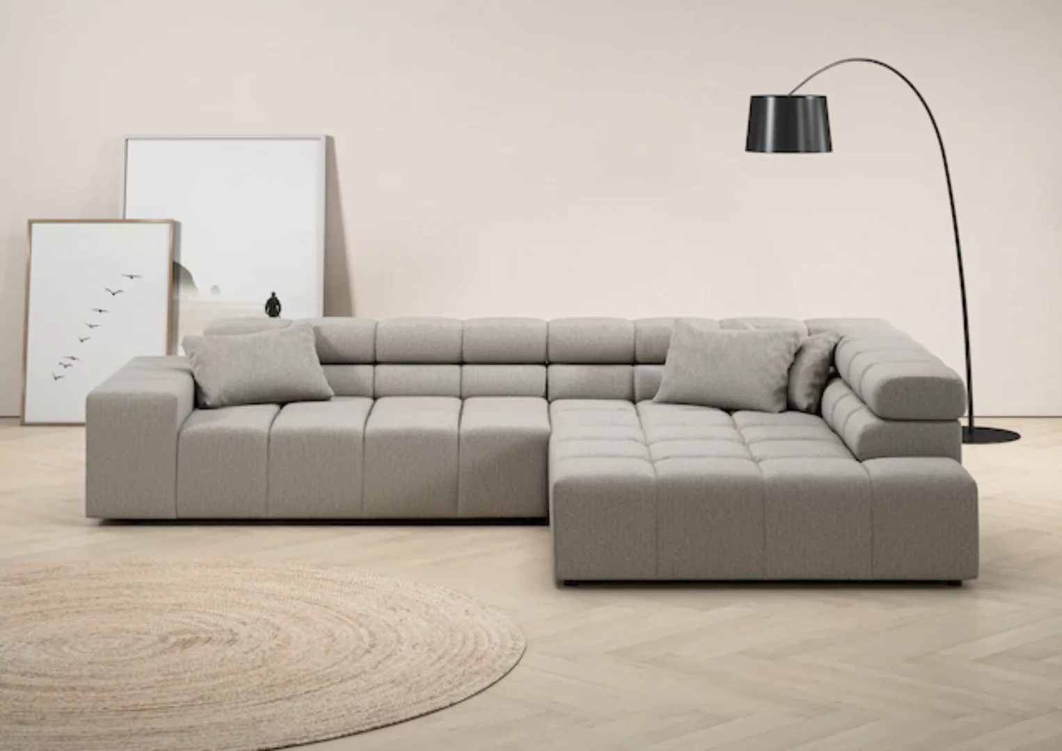 INOSIGN Ecksofa Ancona incl. Kopfteilverstellung, Zierkissen Breite 319cm, günstig online kaufen