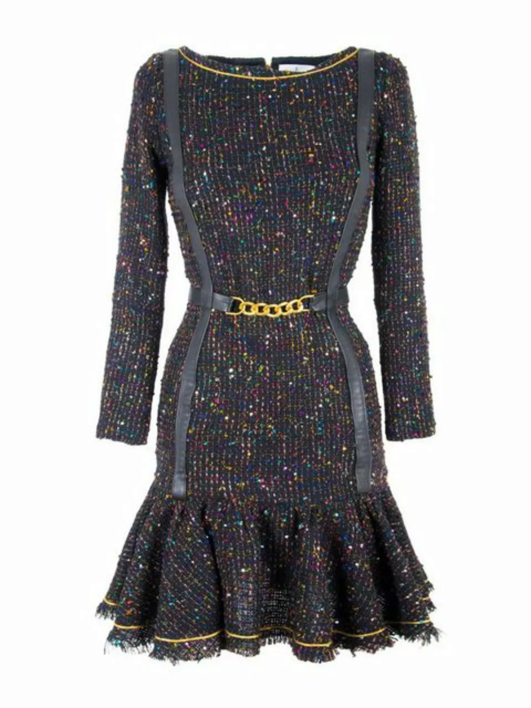RUA & RUA Minikleid Kleid aus Bouclé-Tweed & Leder in Schwarz günstig online kaufen