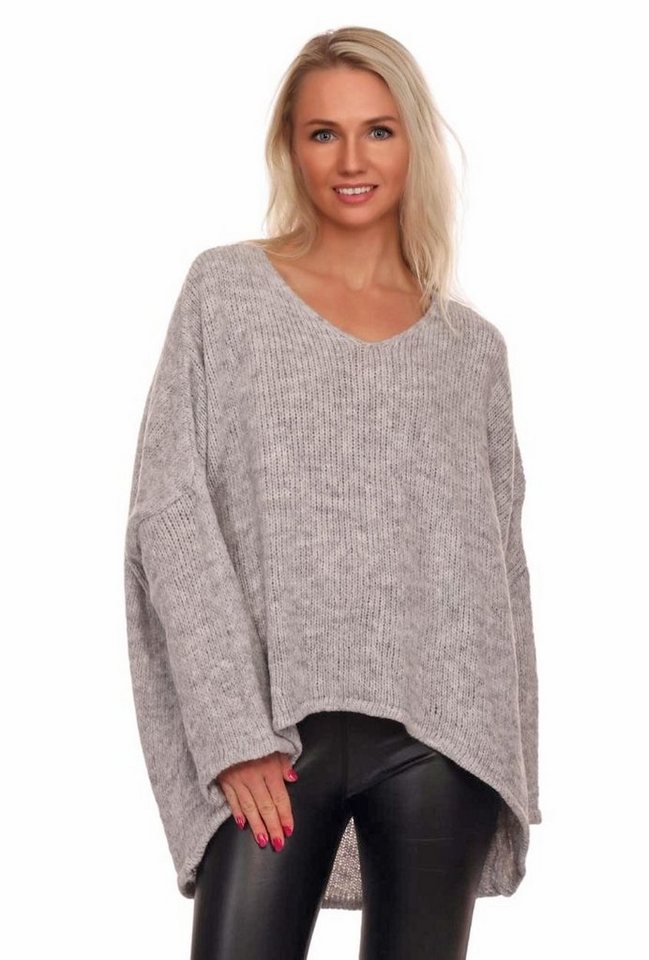 Charis Moda Strickpullover V-​Ausschnitt im Oversized Look vorne kurz hinte günstig online kaufen