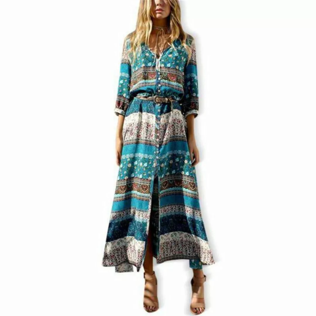 RUZU UG Dirndl Bedrucktes Damenkleid im Ethno-Stil für den Strandurlaub (1- günstig online kaufen