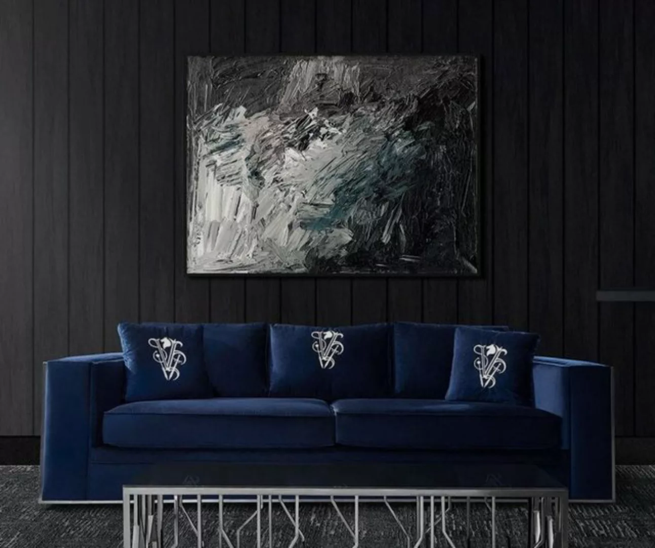 Casa Padrino Sofa Luxus Sofa Blau / Silber 240 x 95 x H. 65 cm - Wohnzimmer günstig online kaufen