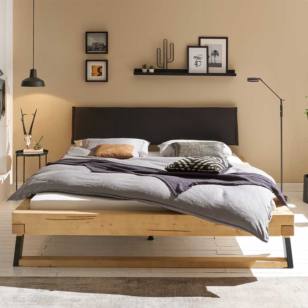 Doppelbett modern aus Massivholz Anthrazit und Fichte günstig online kaufen