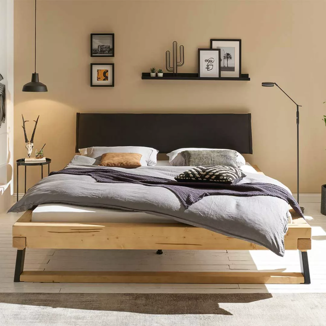 Doppelbett modern aus Massivholz Anthrazit und Fichte günstig online kaufen