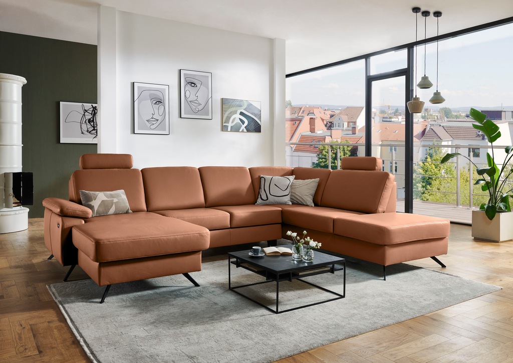 Die PlanBar Wohnlandschaft "PN-EM15047 U-Form, mit Kopfstützen", Echtleder, günstig online kaufen