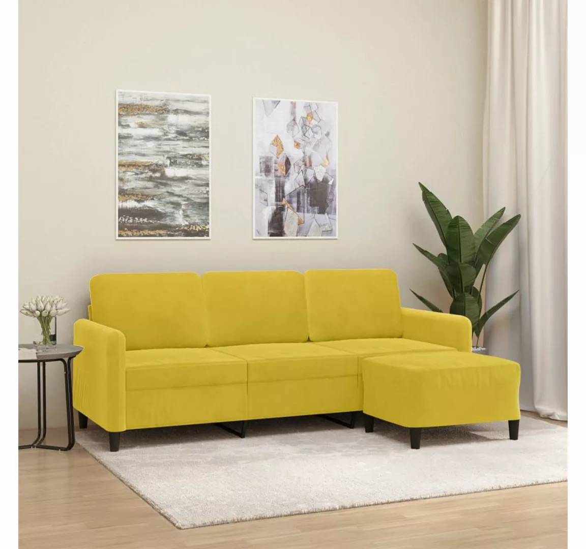 vidaXL Sofa 3-Sitzer-Sofa mit Hocker 180 cm Samt, Gelb günstig online kaufen