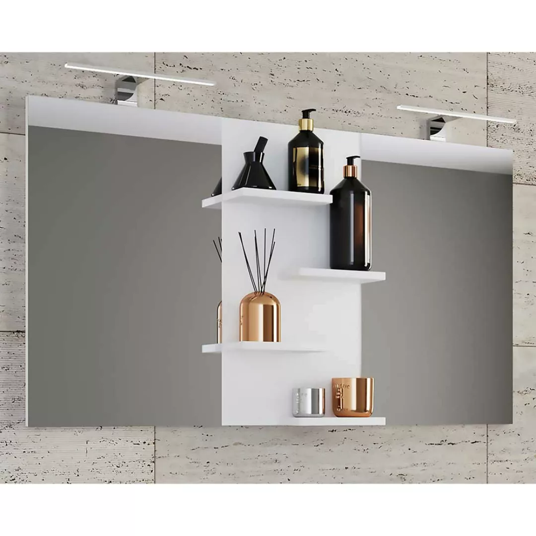 Badezimmer Spiegel modern weiss mit Ablagen optionale Aufbauleuchten günstig online kaufen