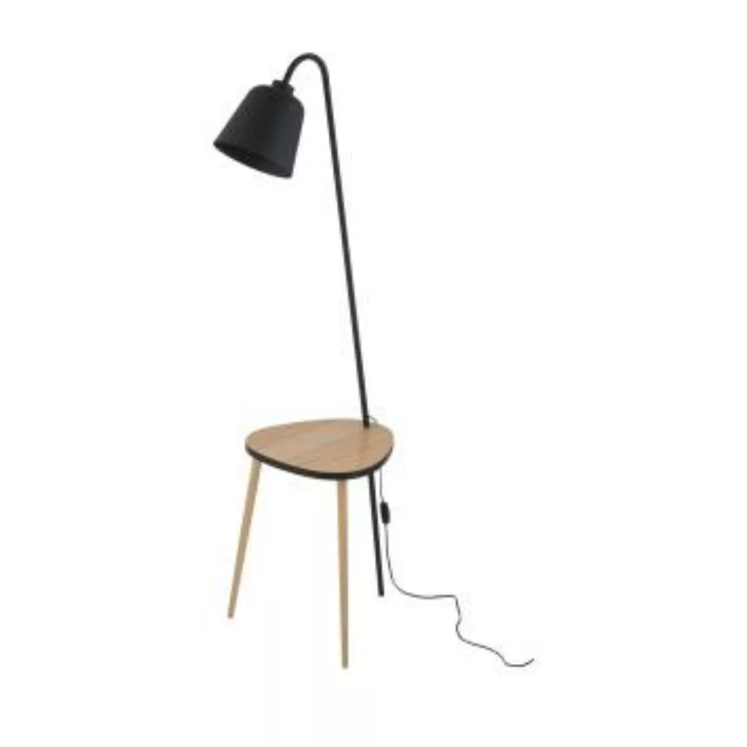 Dreibein Stehlampe 153 cm mit Ablage Holz Metall günstig online kaufen