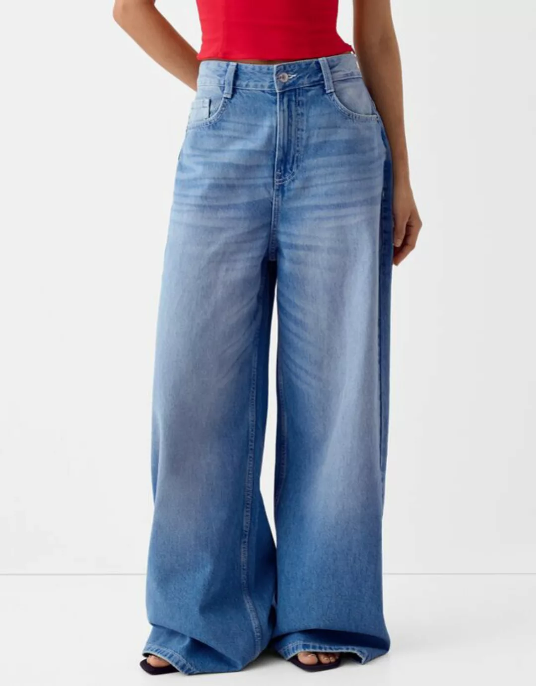 Bershka Mega-Baggy-Jeans Damen 32 Blau günstig online kaufen