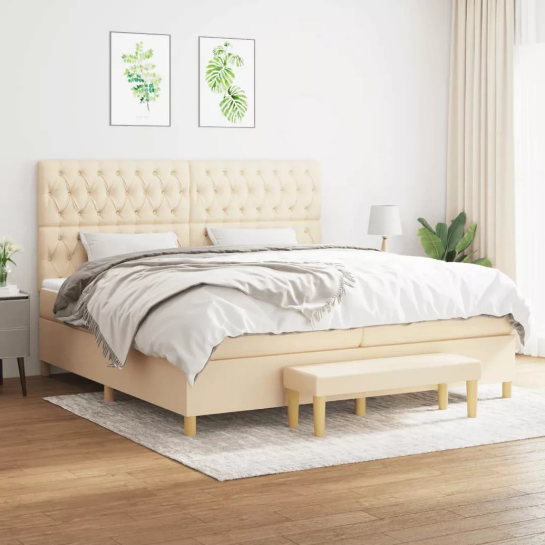 vidaXL Bettgestell Boxspringbett mit Matratze Creme 200x200 cm Stoff Bett B günstig online kaufen