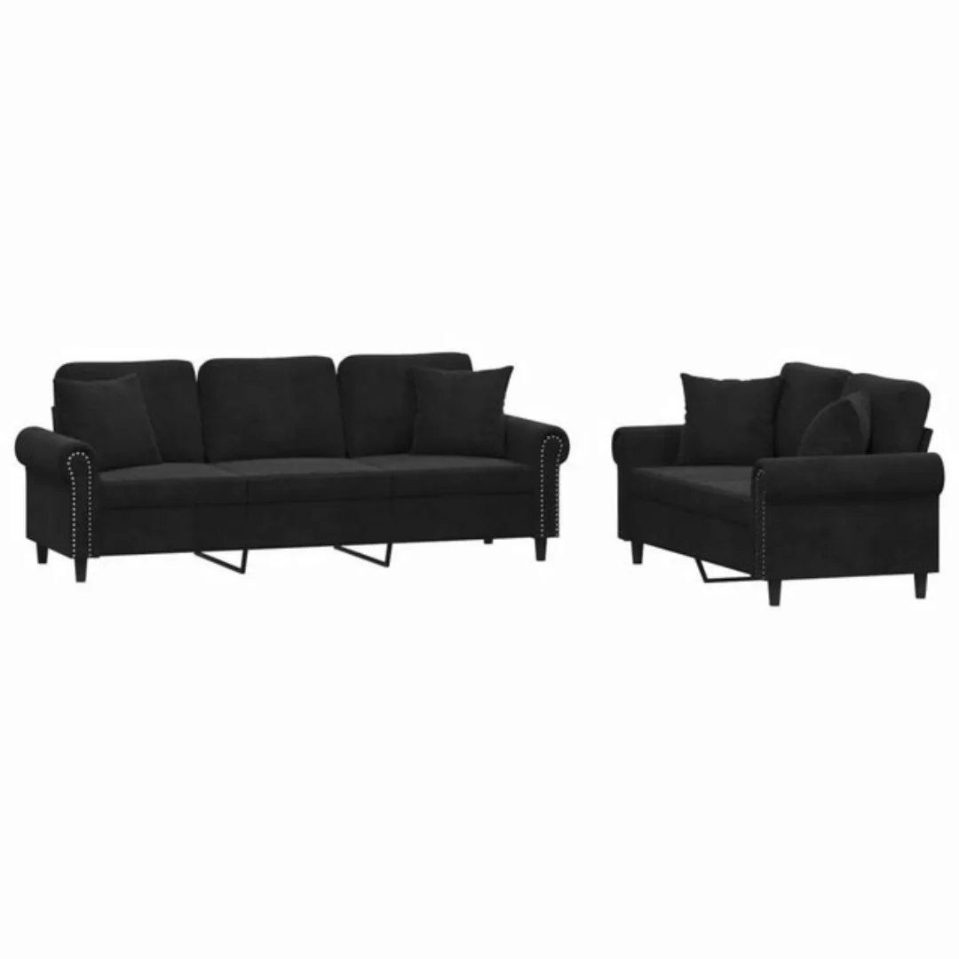 vidaXL Sofa 2-tlg. Sofagarnitur mit Kissen Schwarz Samt günstig online kaufen