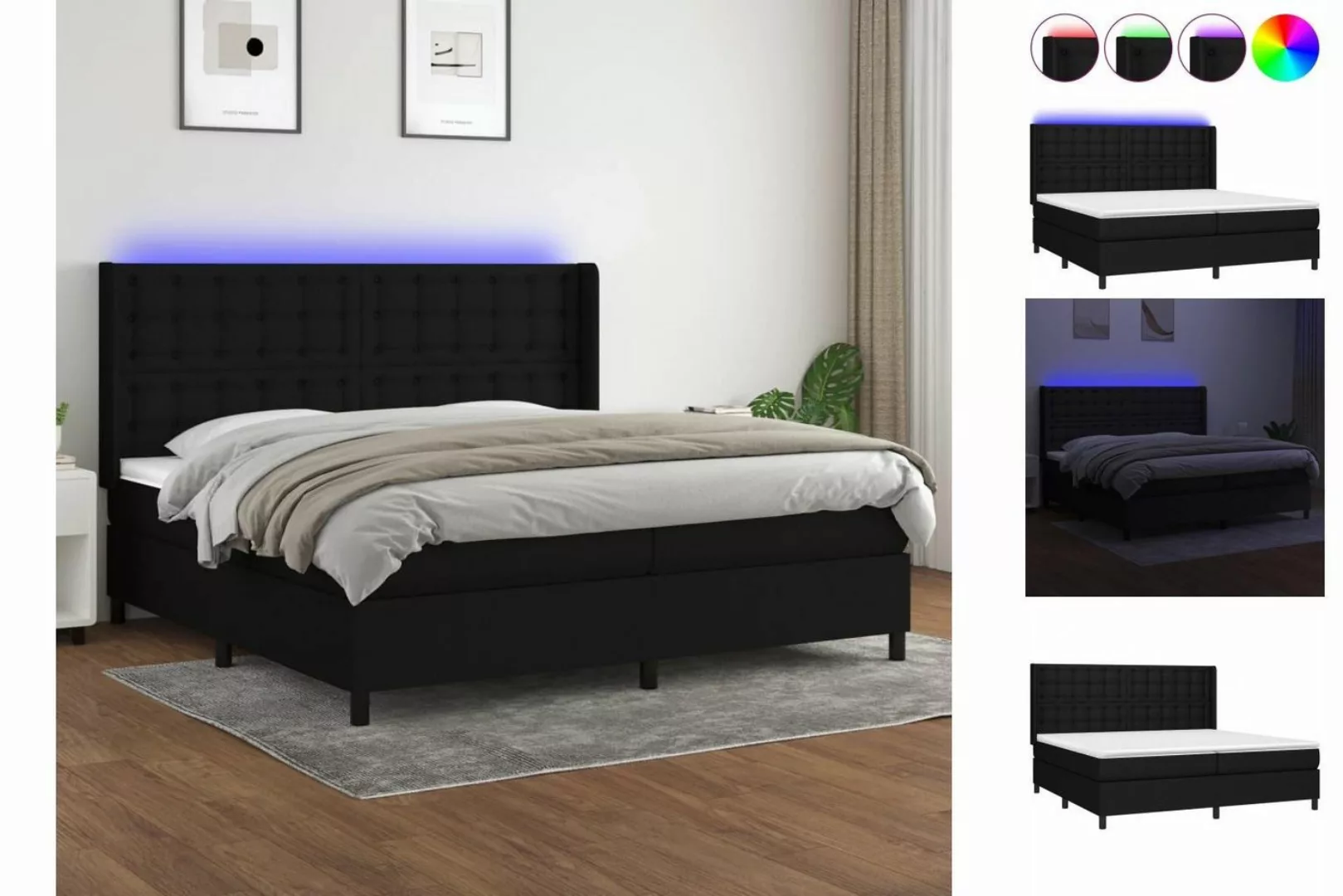 vidaXL Boxspringbett Boxspringbett mit Matratze LED Schwarz 200x200 cm Stof günstig online kaufen