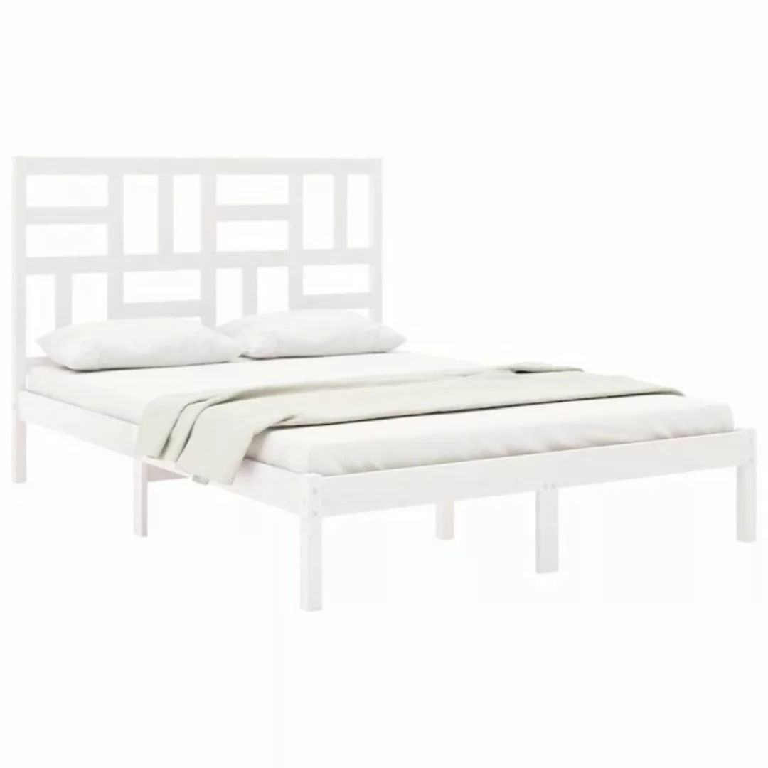 vidaXL Bettgestell Massivholzbett Weiß 150x200 cm 5FT King Size Bett Bettge günstig online kaufen