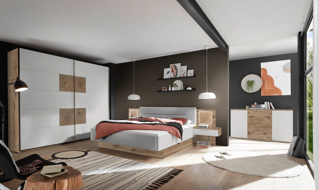 Schlafkontor Bettanlage "Sabino Bett mit 2 Nachtkommoden", Paneel inklusive günstig online kaufen