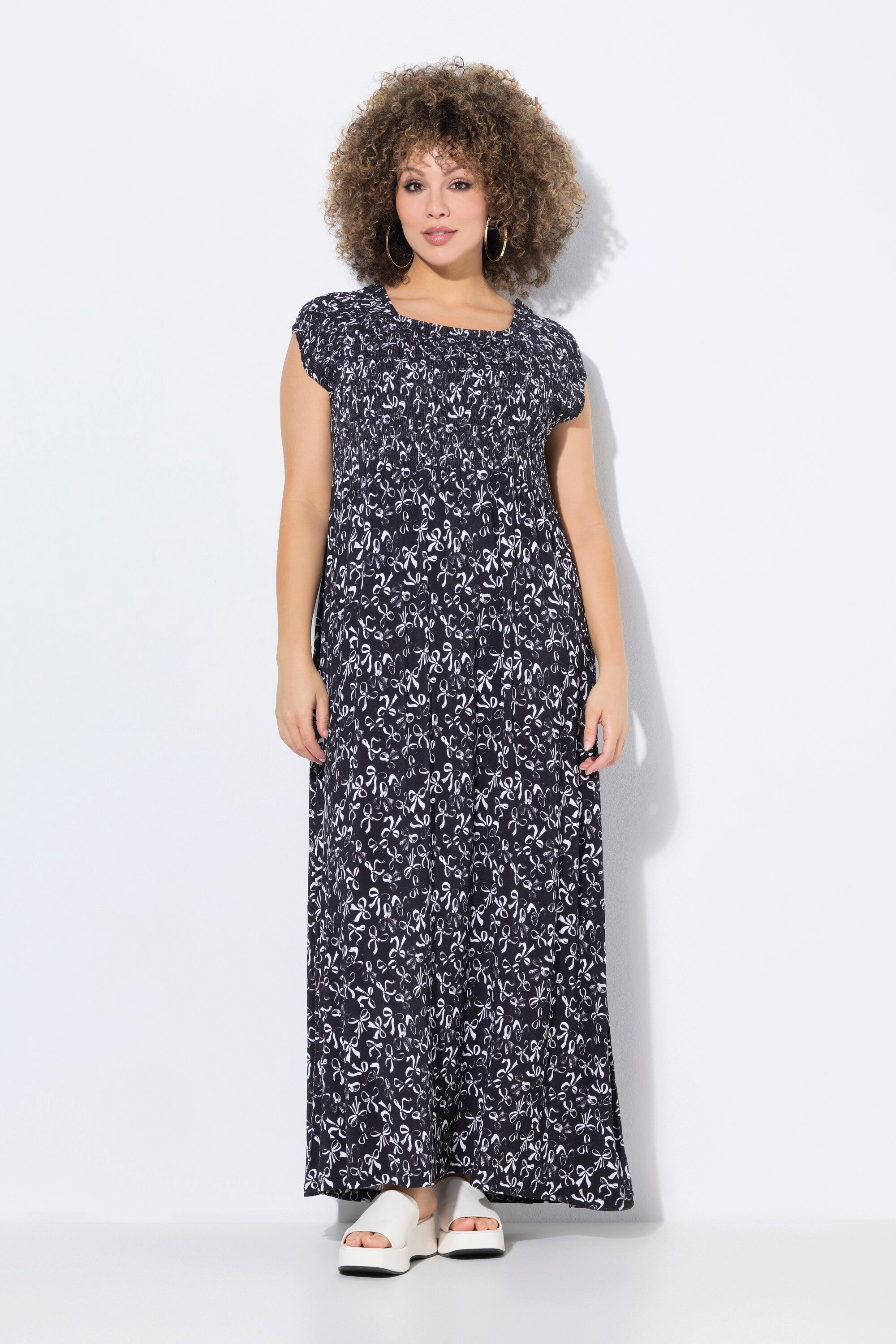 Ulla Popken Maxikleid Smok-Kleid Schleifen A-Linie günstig online kaufen
